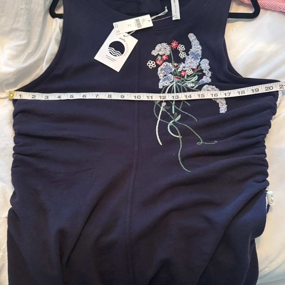 🌼 Anthropologie Daily Practice Navy Sleeveless Floral Embroidered XL Cinch Dress - Picture 16 of 17